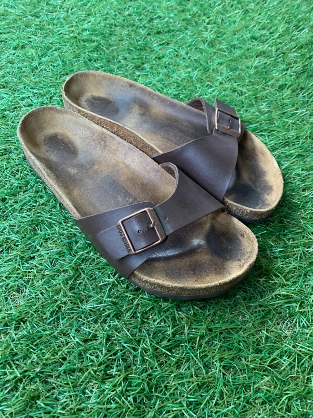 Birkenstock Leather Single-Band Slide Sandal with Buckle women’s size 9